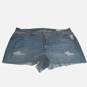 WOMENS PLUS SIZE O.G. STRAIGHT HIGH-RISE DISTRESSED JEAN SHORTS by OLD NAVY